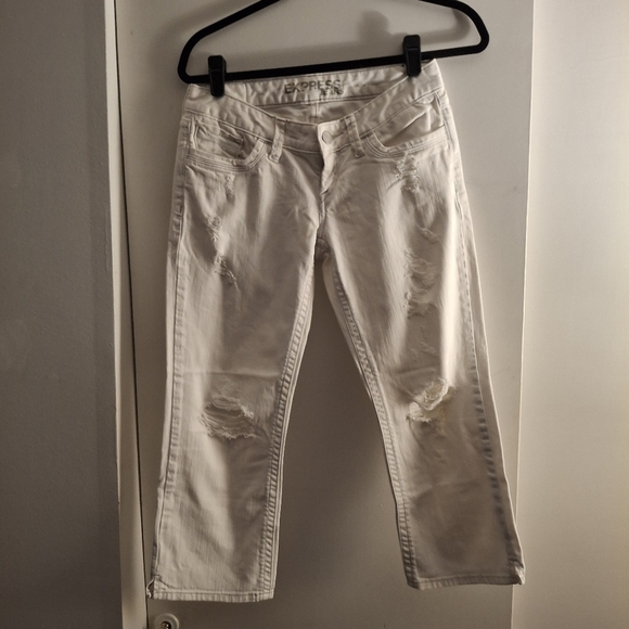 Express Jeans Zelda Crop White Distressed Women Jeans - Picture 1 of 12